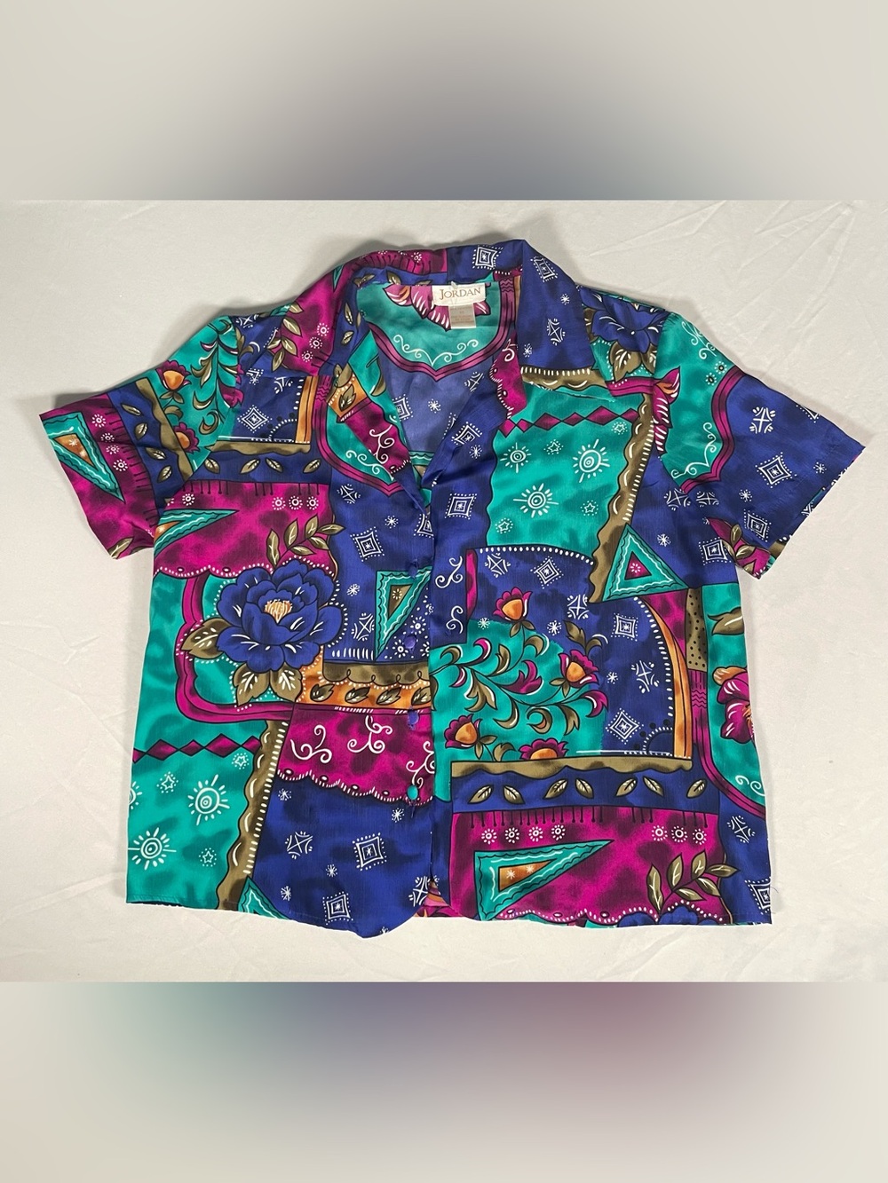 Vintage 90s Jordan Patchwork Floral Button Up Blouse - Size Medium